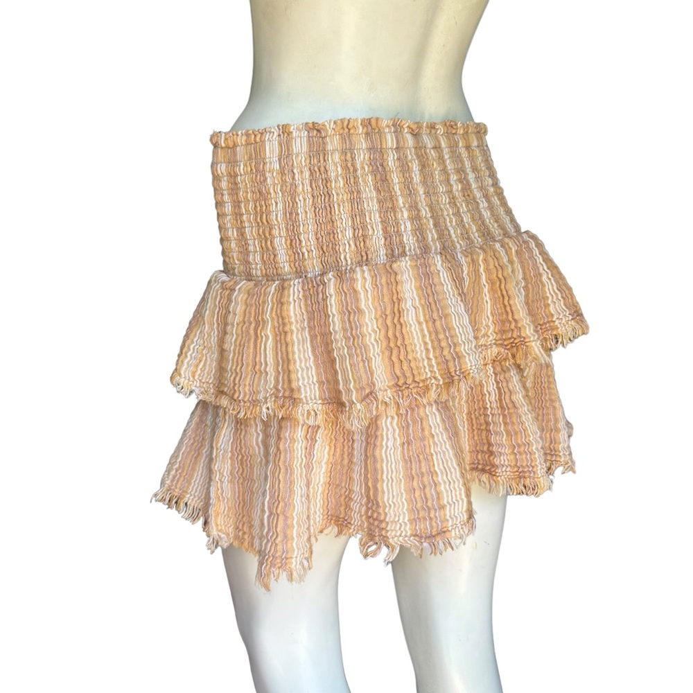 Aerie Muslin Cotton Tan & Brown Neutral Tiered Fringe Mini Skirt Size Large - Picture 9 of 13